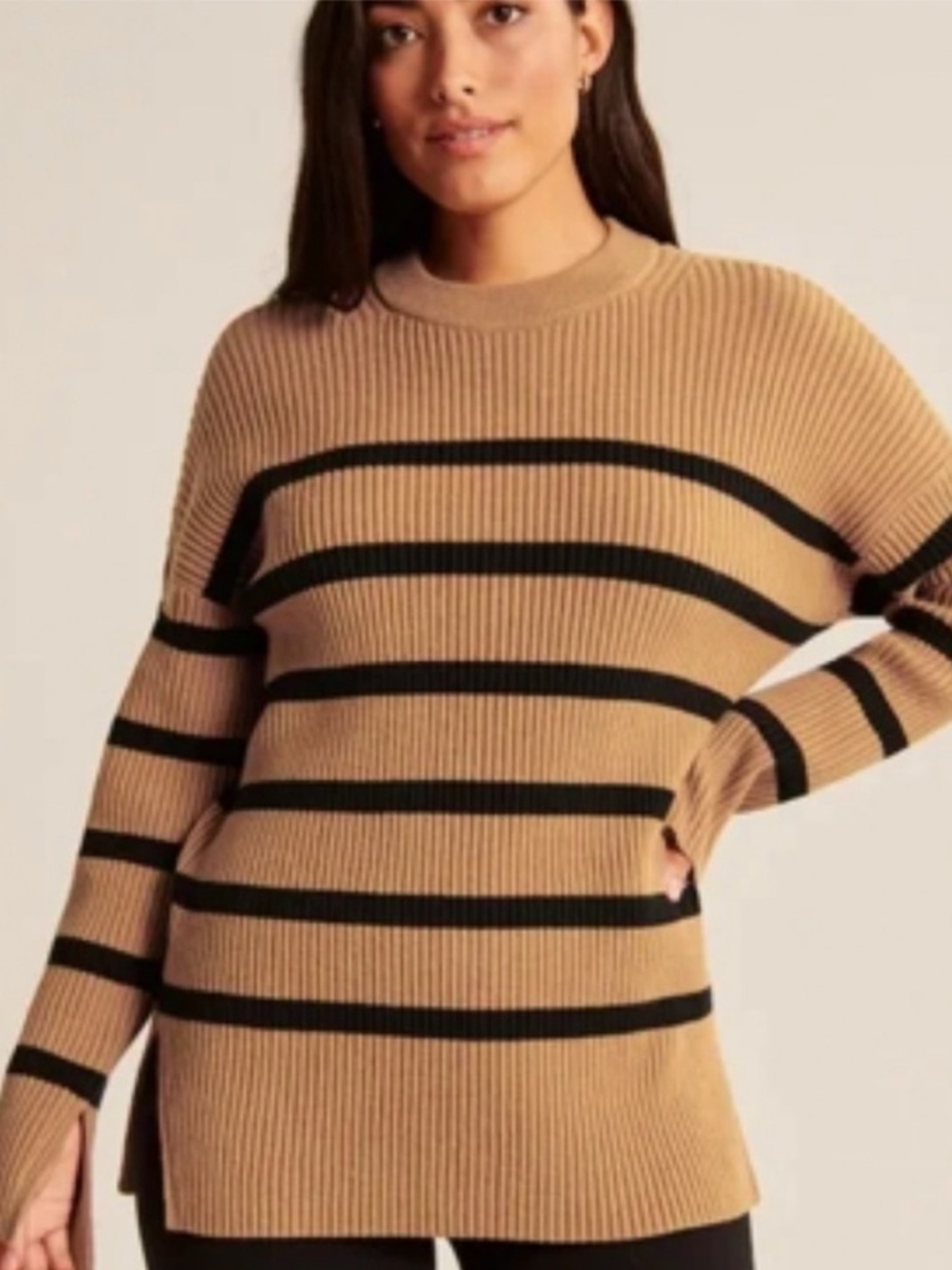 Abercrombie & Fitch Oversized Camel and Black Striped Sweater
